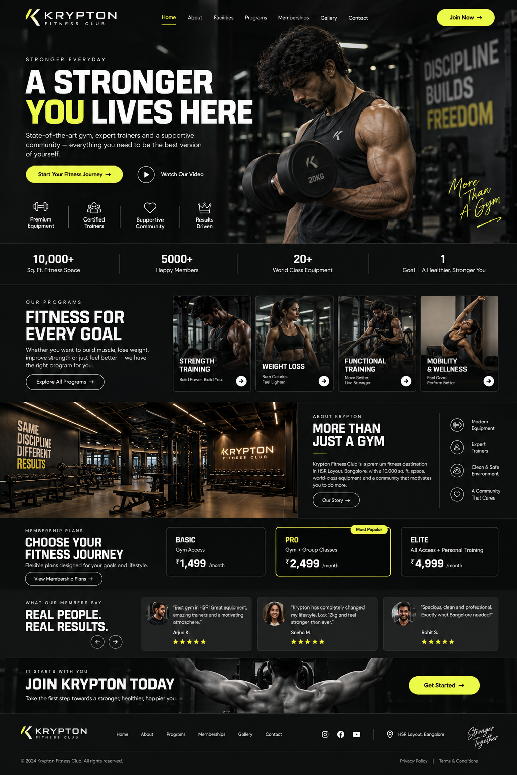 Krypton Fitness Club website and branding